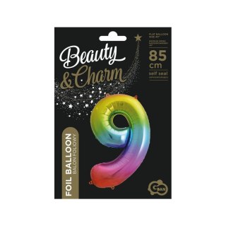 Balon foliowy cyfra 9 tęczowy 85cm 40cal Godan (HS-C34T9)