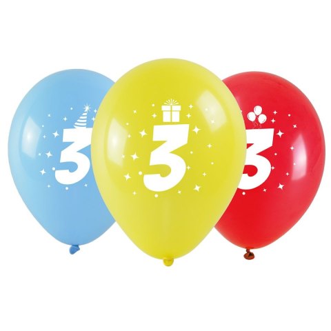 Balon gumowy z nadrukiem cyferki - 3 (3 szt.) mix 280mm Arpex (KB1924-3-9944)