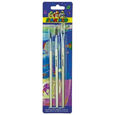 Pędzel drewniany uchyt zestaw 3 szt. nr mix Flamingo (PS-01)