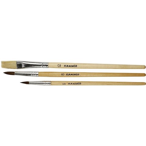 Pędzel drewniany uchyt zestaw 3 szt. nr mix Flamingo (PS-01)