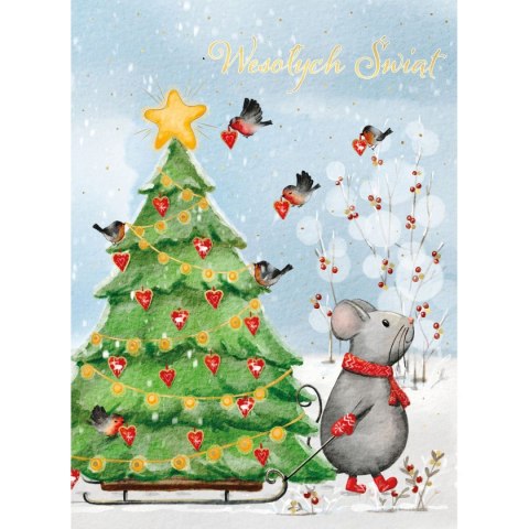 Kartka składana BN CHOINKA NA SANKACH B6 Henry (5905701480616)