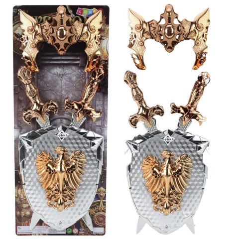 Zestaw rycerski Tarcza Dwa Miecze Maska Srebrny Złoty Orzeł Lean (24289)