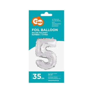 Balon foliowy cyfra 5 srebrny 35 cm 16cal Godan (FG-C35S5)
