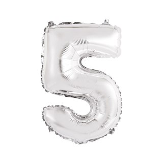 Balon foliowy cyfra 5 srebrny 35 cm 16cal Godan (FG-C35S5)
