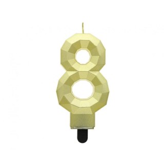 Świeczka urodzinowa cyferka 8 - Diament, metalik złoty, 7.6 cm Godan (PF-SDZ8)
