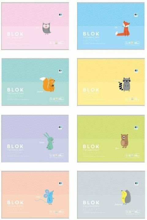 Blok techniczny A4 kolorowa 180g 10k Interdruk (SZ-80041)