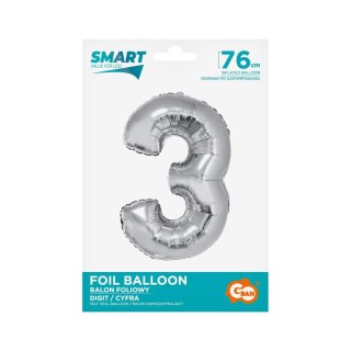Balon foliowy Smart cyfra 3 srebrna 76cm Godan (CH-SSR3)