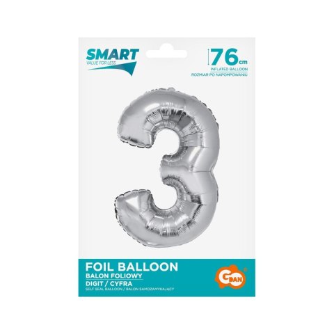 Balon foliowy Smart cyfra 3 srebrna 76cm Godan (CH-SSR3)