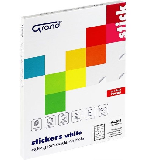 Etykieta samoprzylepna A4 biała [mm:] 70x33,8 Grand (011)