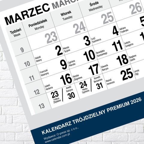 Kalendarz ścienny PREMIUM trójdzielny A4 Press (PIES)