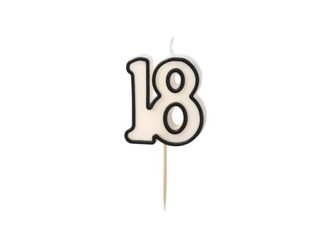 Świeczka urodzinowa liczba 18, 5,5cm, biało-czarny Partydeco (SCU16-18)