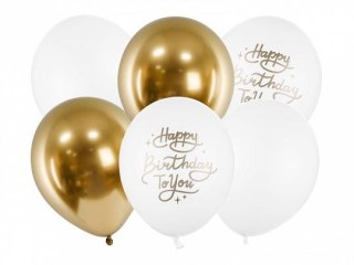 Balon gumowy Happy Birthday To You, mix złoty metaliczny 300mm Partydeco (SB14P-305-000-6)