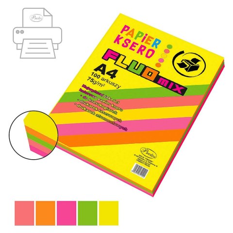 Papier kolorowy fluo A4 mix 100k. 80g Protos
