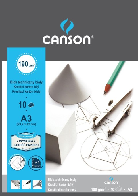 Blok techniczny A3 biały 190g 10k [mm:] 297x420 Canson (100554887)