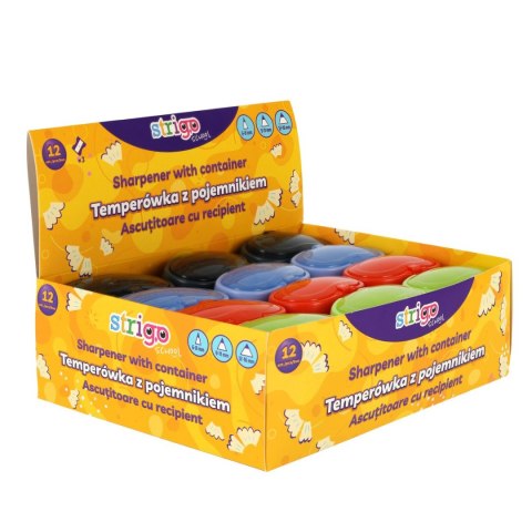 Temperówka z pojemnikiem na 3 grubości oł.i kredek mix plastikowa Strigo (SSC386)
