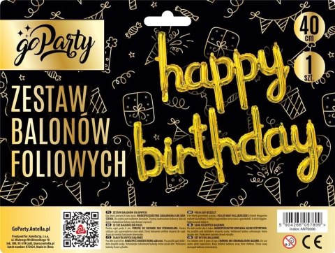 Balon foliowy zestaw balonów 13 elementów Happy Birthday złote Antella