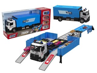 Ciężarówka z rozkładaną naczepą, tworzącą parking, 4 autka, światło, dźwięk Adar (619371)