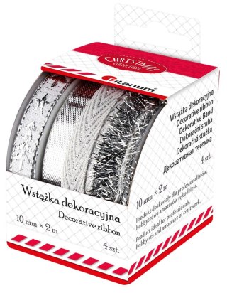Wstążka Craft-Fun Series Boże Narodzenie 4 wzory 10x2 [mm x m] biało-srebrny Titanum (A-28(7))