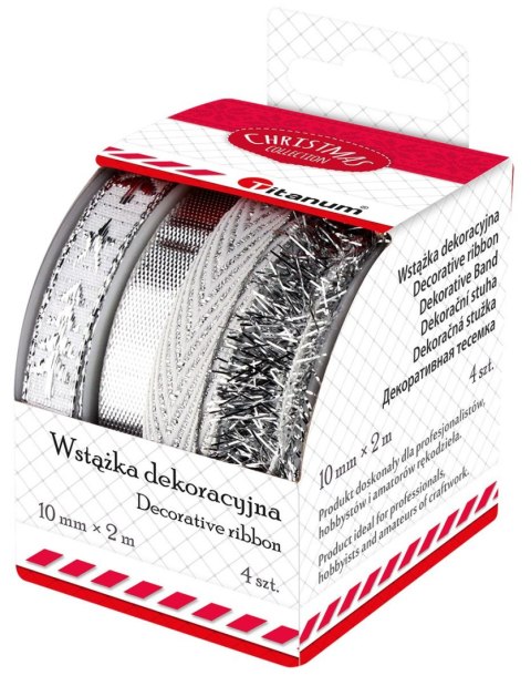 Wstążka Craft-Fun Series Boże Narodzenie 4 wzory 10x2 [mm x m] biało-srebrny Titanum (A-28(7))