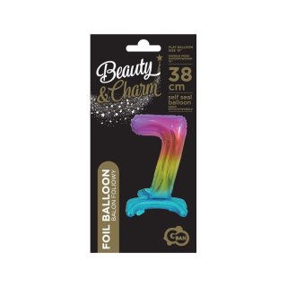 Balon foliowy cyfra 7 stojąca 38cm, tęczowa Godan (BC-ATT7)
