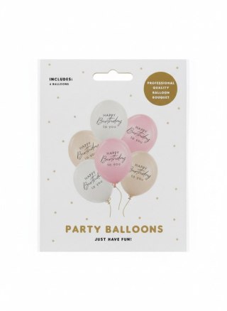 Balon gumowy Happy Birthday, mix różowy 300mm Partydeco (SB14P-341-081-6)