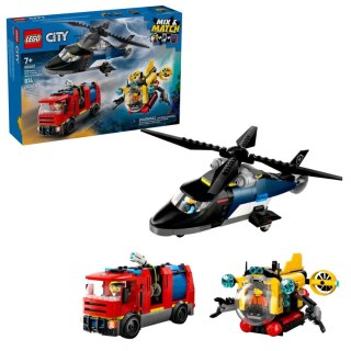 Klocki konstrukcyjne City Zestaw z helikopterem, wozem strażackim i łodzią podwodną Lego (60462)