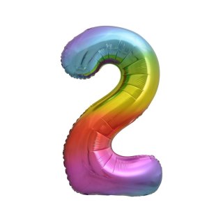 Balon foliowy cyfra 2 tęczowy 85cm 40cal Godan (HS-C34T2)