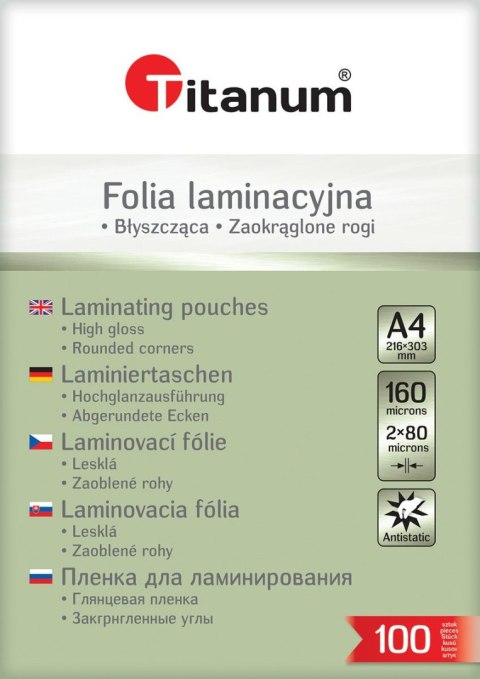 Folia do laminowania A4 przezroczysty 80mic. [mm:] 216x303 Titanum