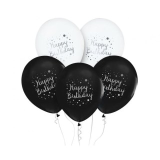 Balon gumowy Happy Birthday 5szt. biało-czarny 12cal Godan (GZ-HBC5)