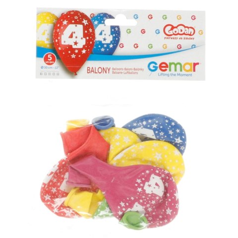 Balon gumowy Z NADRUKIEM 5 szt mix 300mm 12cal Godan (GS110/4)