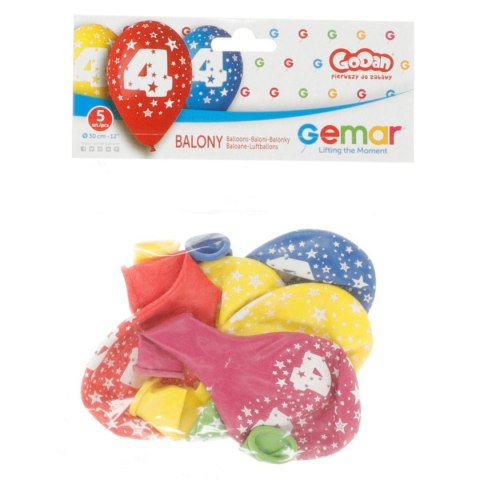 Balon gumowy Z NADRUKIEM 5 szt mix 300mm 12cal Godan (GS110/4)