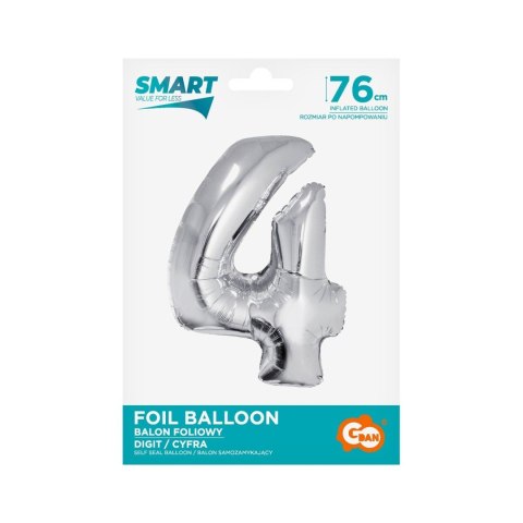 Balon foliowy Smart cyfra 4 srebrna 76cm Godan (CH-SSR4)
