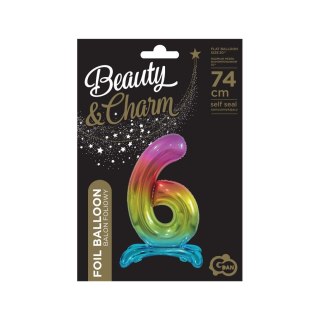 Balon gumowy Beauty&Charm cyfra stojąca tęczowa tęczowy 30cal Godan (BC-AST6)