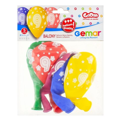 Balon gumowy Premium Hel z nadrukiem 9, 13 cali/5 sztuk mix 330mm 13cal Godan (GS120/9)