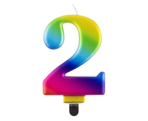 Świeczka urodzinowa cyferka 2, tęczowa 8 cm Godan (PF-SCG2)