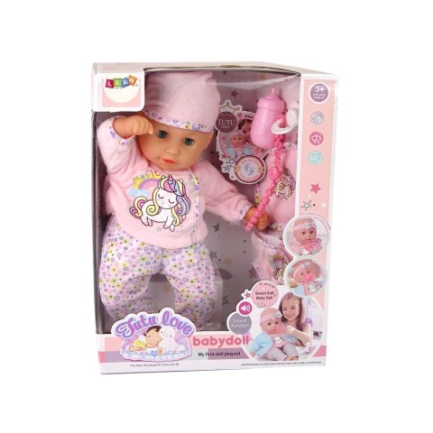 Lalka Bobas Dźwięk Smoczek Śliniaczek Niebieska Piżama Kotek [mm:] 380 Lean (12404)