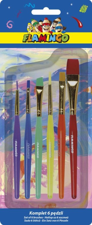 Pędzel akrylowy uchwyt zestaw 6 szt. nr mix Flamingo (PS-03)