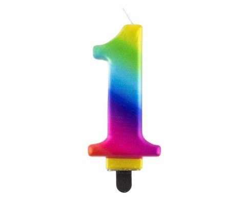 Świeczka urodzinowa cyferka 1, tęczowa 8 cm Godan (PF-SCG1)