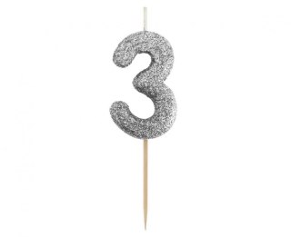 Świeczka urodzinowa piker cyferka 3, brokatowa czarna, 11x3.5 cm Godan (BH-SPC3)