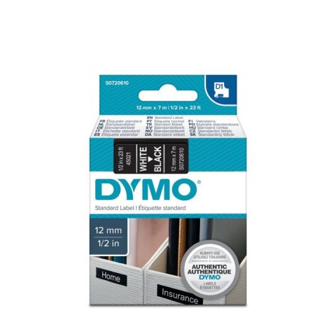 Taśma Dymo D1 12mm x 7m czarna/biały nadruk