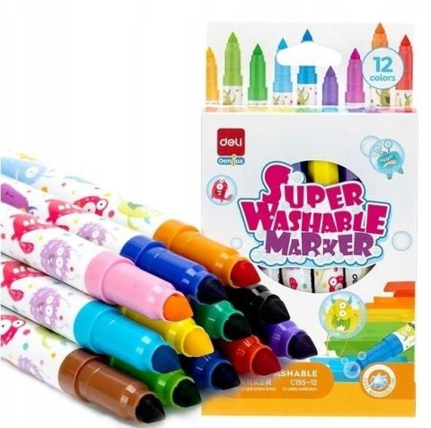 Flamaster z fibrową końvcówką 12k dwustronne 12 kol. Deli (EC155-12)