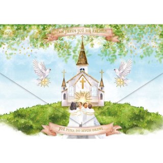 Kartka składana Karnet A5 KOMUNIA KOPERTA KOSCIÓLEK Z DZIECMI A5 Henry (5905701482184)