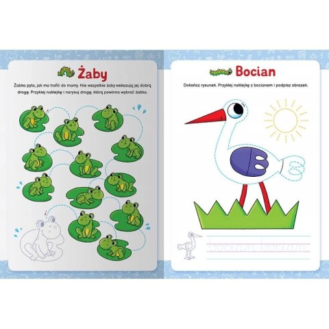 Książka dla dzieci Szlaczki zwierzaczki. Edukacyjna książeczka z naklejkami Aksjomat