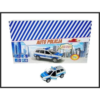 Samochód policyjny metalowy z napędem, z otwieranymi drzwiami, światłem i dźwiękiem Hipo (HKG094)