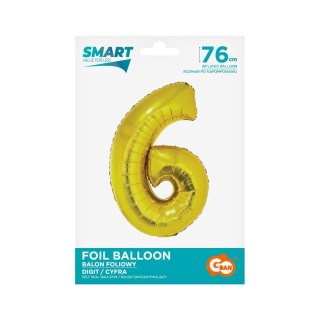 Balon foliowy Smart cyfra 6 złota 76cm Godan (CH-SZL6)