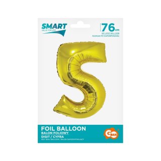 Balon foliowy Smart cyfra 5 złota 76cm Godan (CH-SZL5)