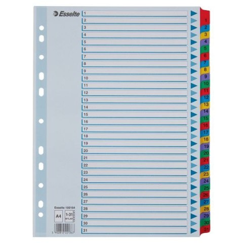 Przekładka numeryczna Mylar kartonowe A4 mix kolorów 160g 31k 1-31 Esselte (100164)