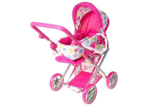 Wózek głęboki dla lalek, profilowana rączka, wyjmowane nosidełko, z koszem, funkcja spacerówki Adar (565746)