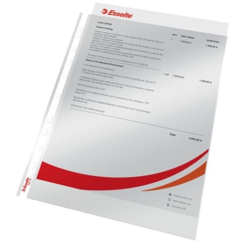 Koszulki na dokumenty krystaliczne krystaliczna A4 kolor: przezroczysty typu U 75 mic. Esselte (56113)