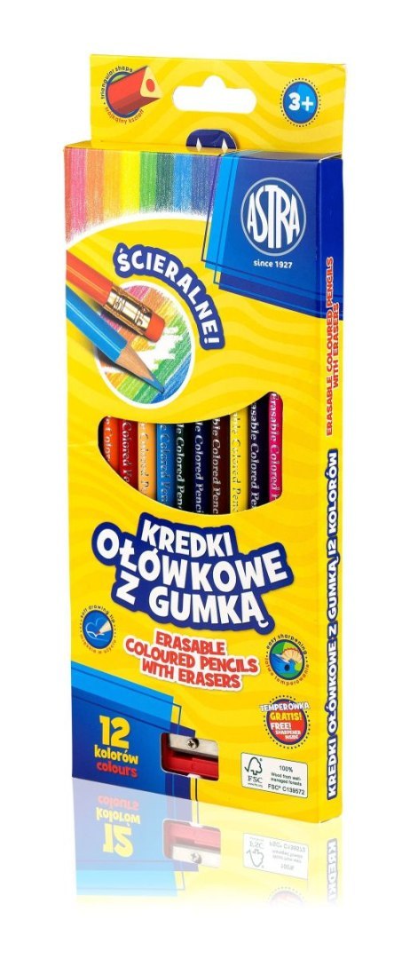 Kredki ołówkowe z gumką 12 kol. Astra